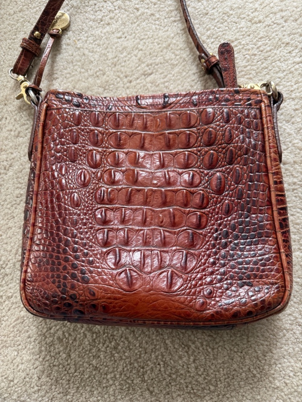 Brahmin Pecan Melbourne Croc-Embossed Crossbody with Front Zip Pocket - Picture 6 of 9